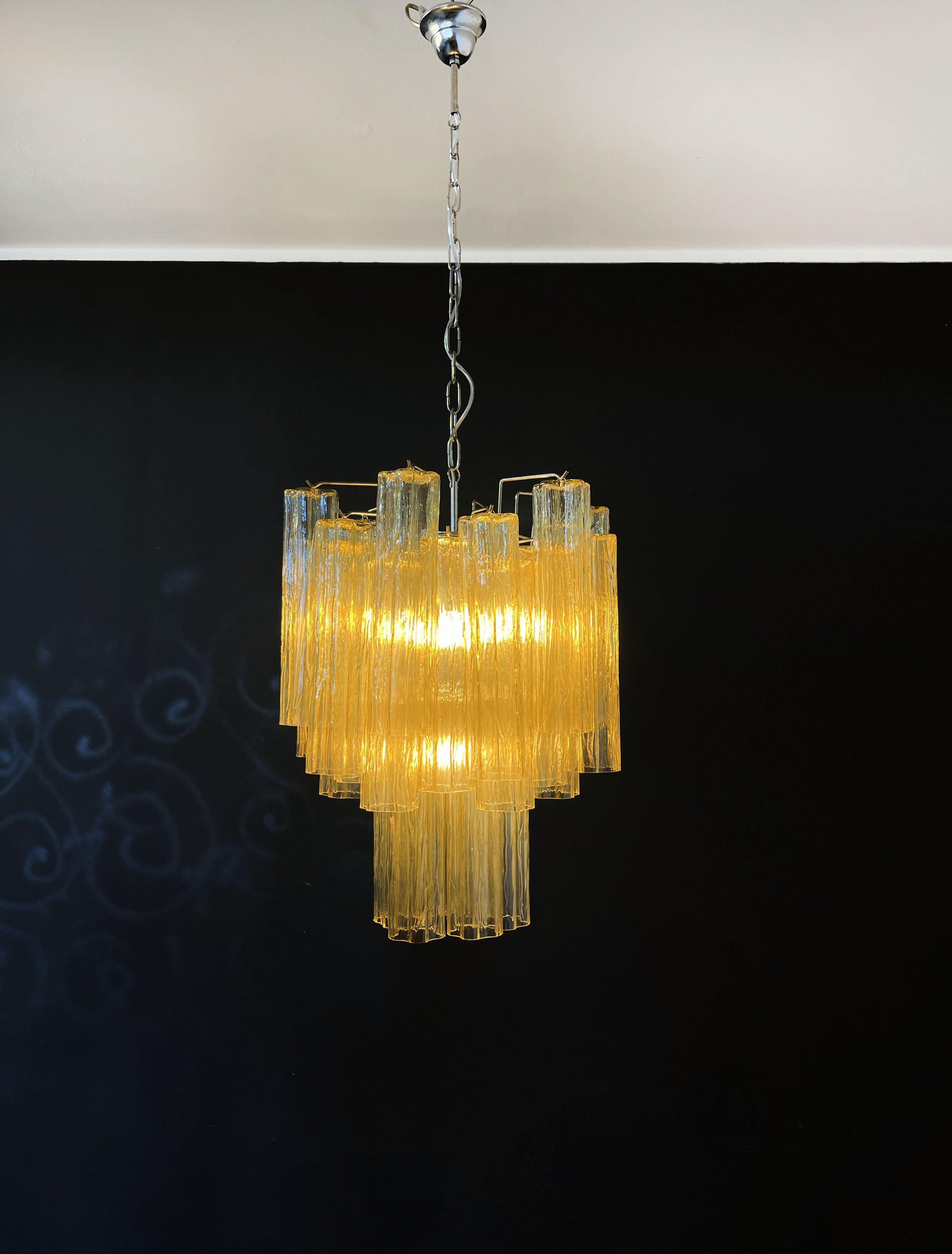 Mid-Century Murano Chandelier | Punto di Luce |  30 Yellow Glass Tubes