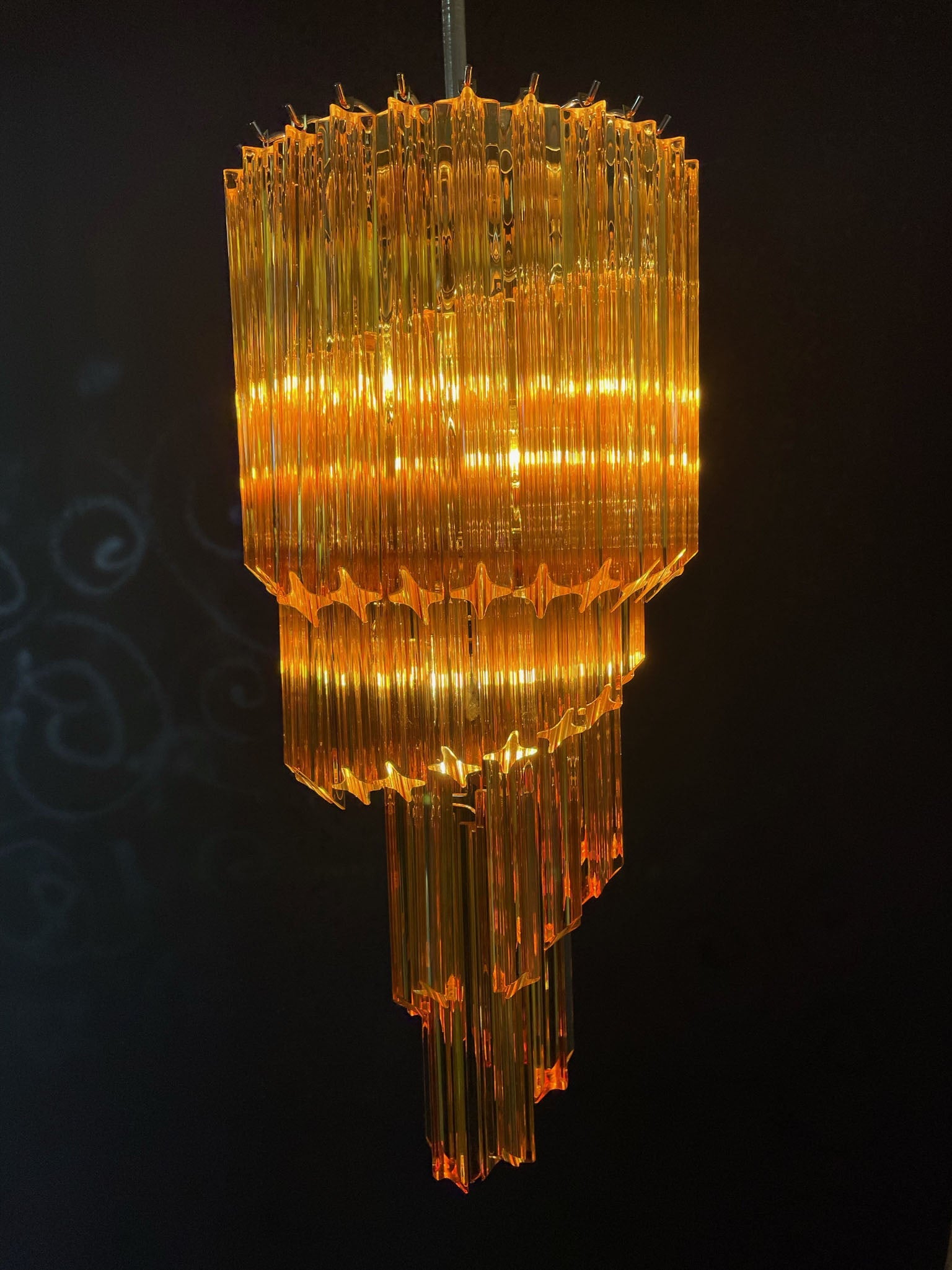Mid-Century Murano Chandelier | Punto di Luce |  54 Yellow Prism Glasses