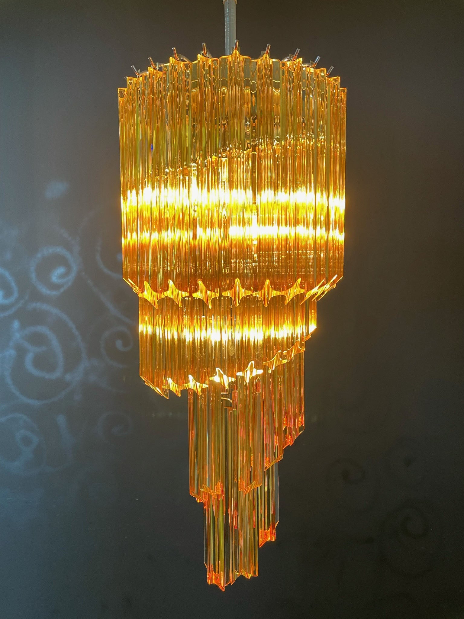 Mid-Century Murano Chandelier | Punto di Luce |  54 Yellow Prism Glasses