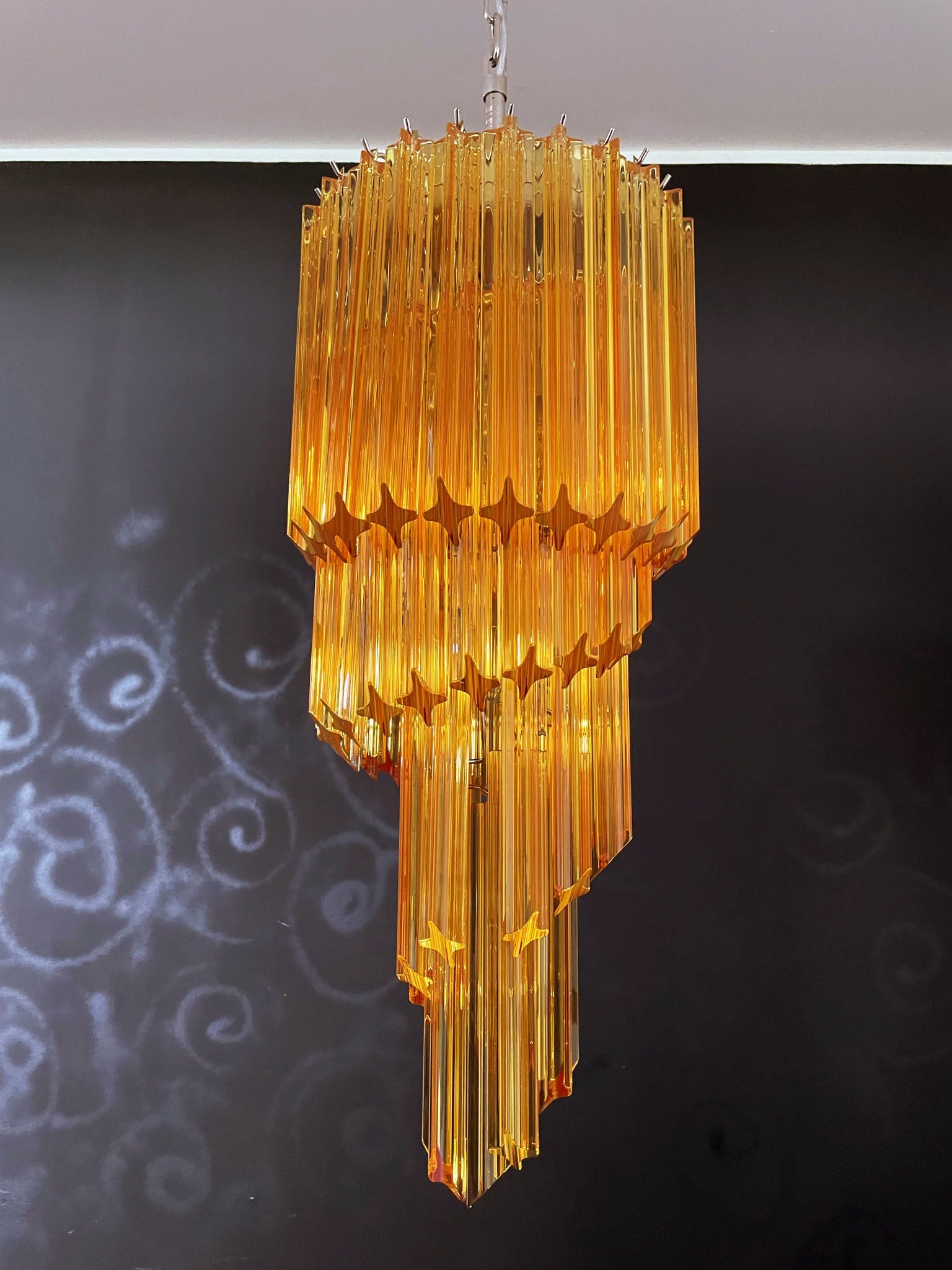 Mid-Century Murano Chandelier | Punto di Luce |  54 Yellow Prism Glasses