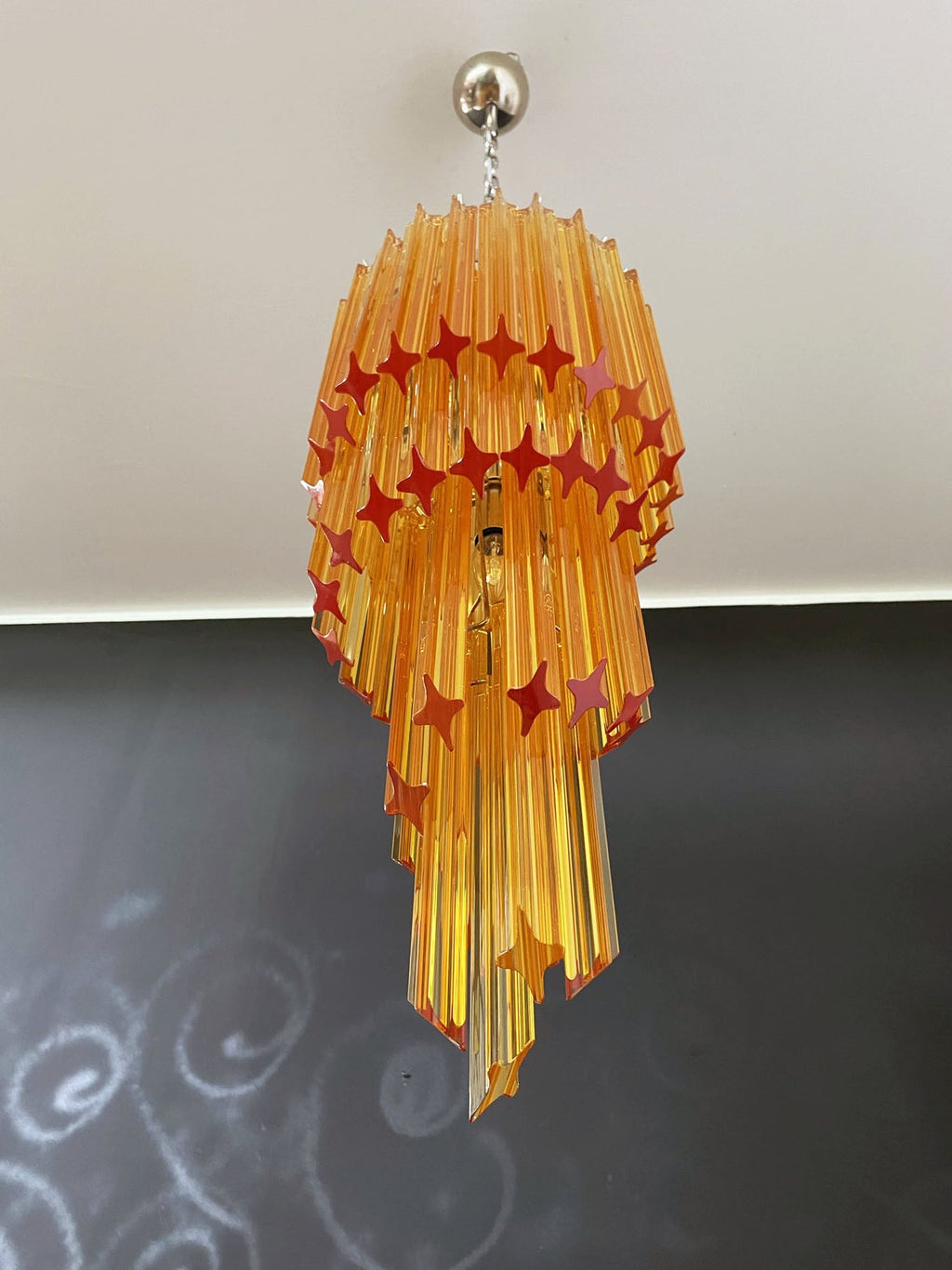 Mid-Century Murano Chandelier | Punto di Luce |  54 Yellow Prism Glasses