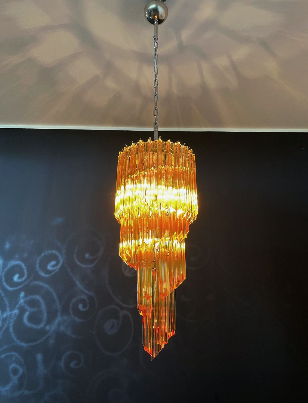 Mid-Century Murano Chandelier | Punto di Luce |  54 Yellow Prism Glasses