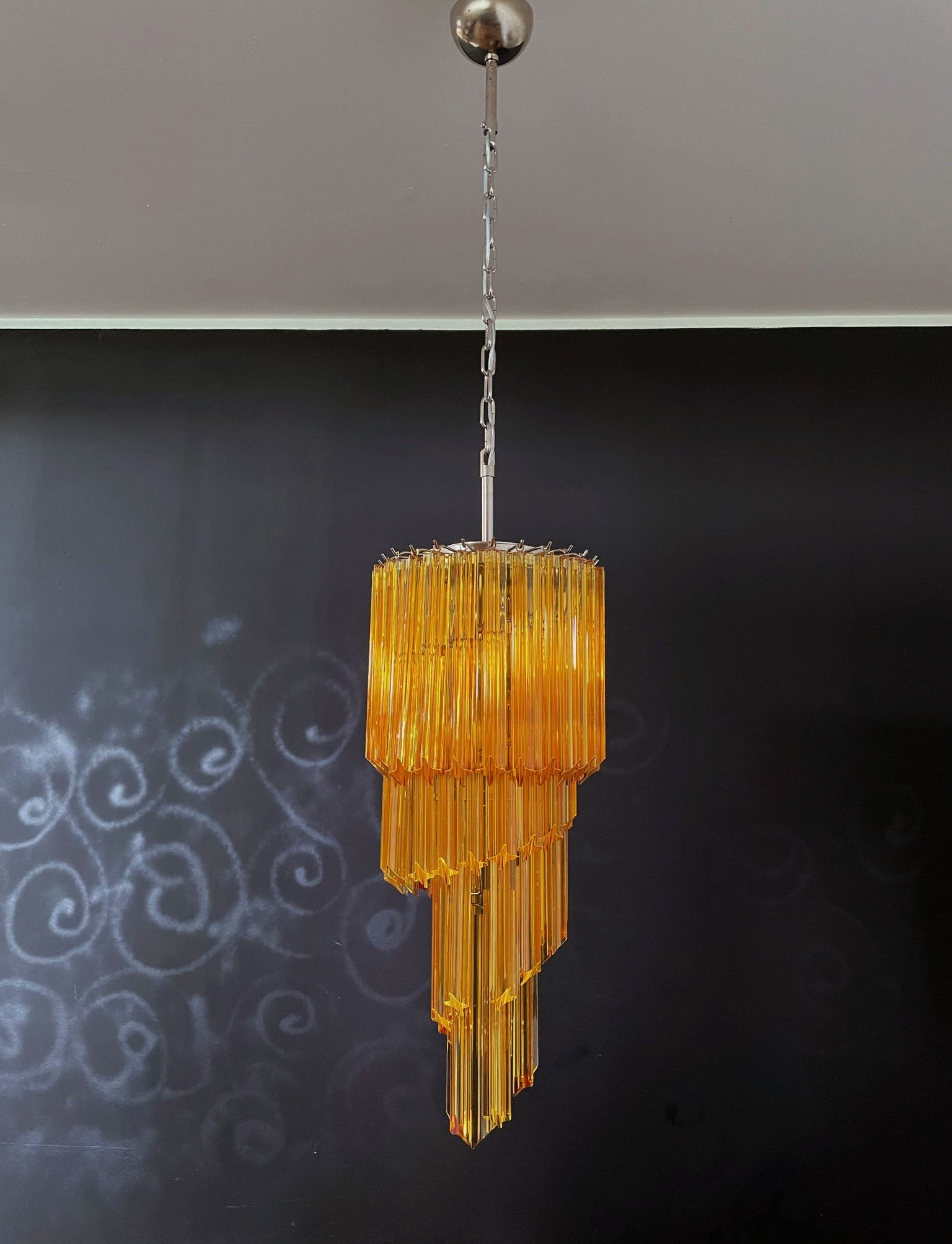 Mid-Century Murano Chandelier | Punto di Luce |  54 Yellow Prism Glasses