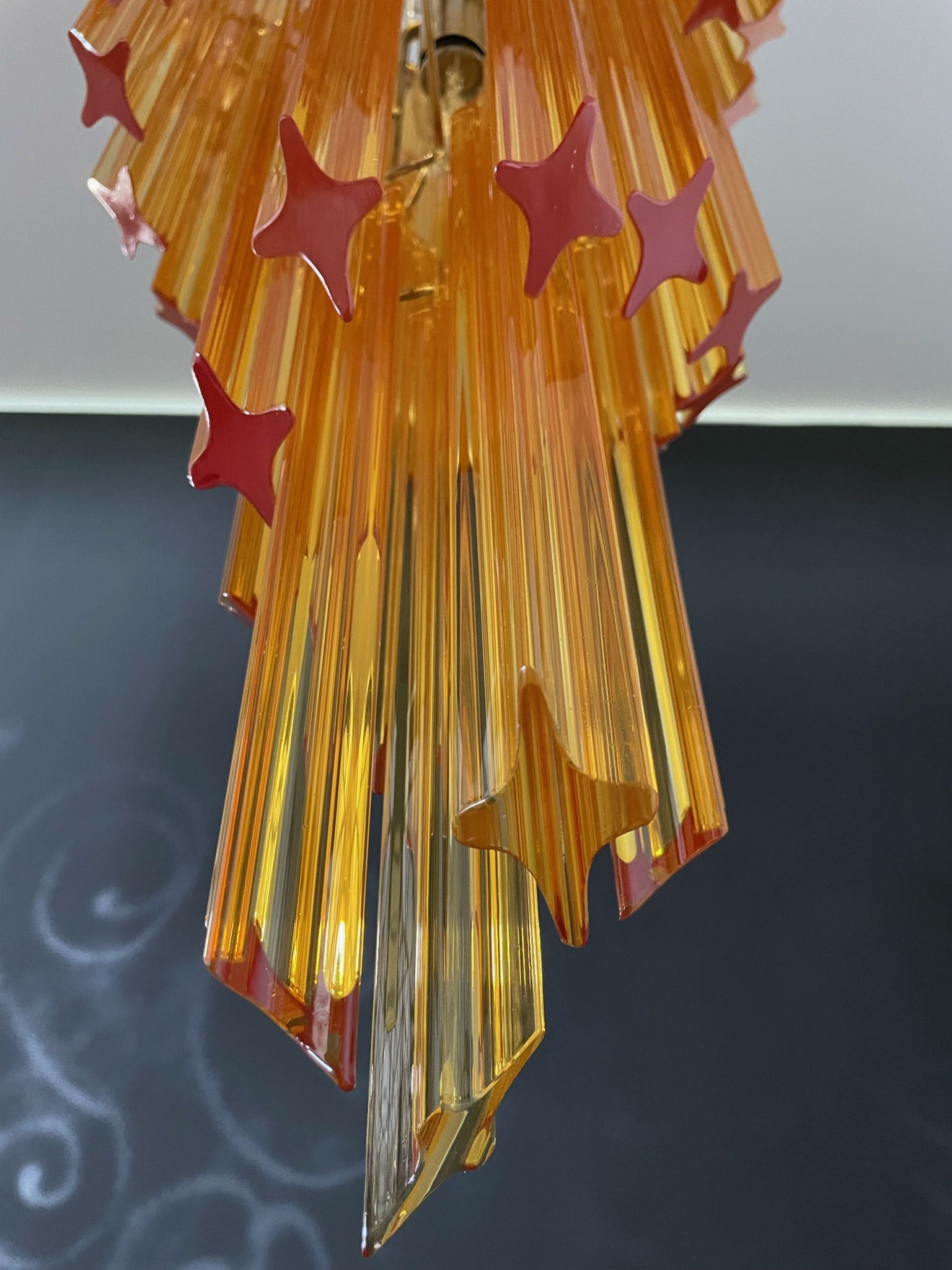 Mid-Century Murano Chandelier | Punto di Luce |  54 Yellow Prism Glasses