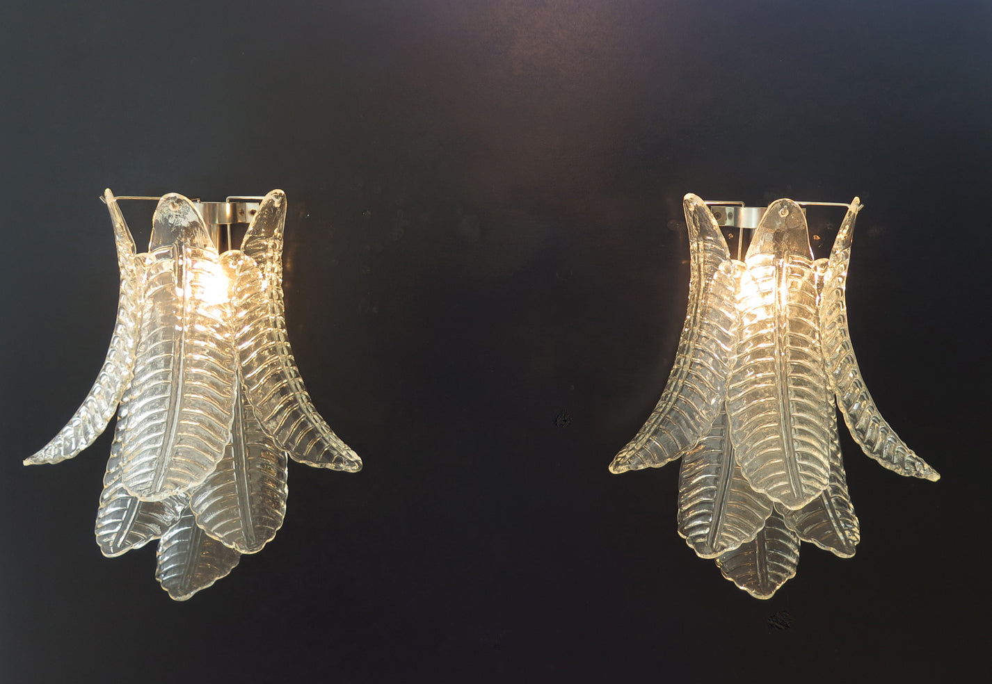 Mid-Century Murano Wandlampe | Punto di Luce | 6 Klares Felchi-Glas | Punto di Luce | 1 Paar