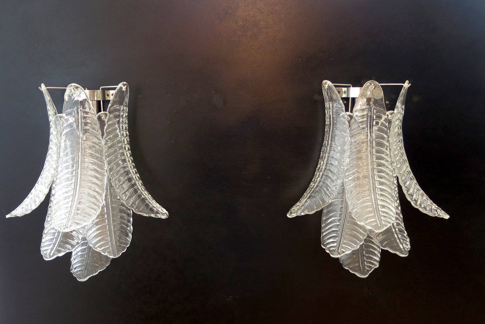 Mid-Century Murano Wall Lamp | Punto di Luce |  6 Clear Felchi Glass | Punto di Luce |  1 Pair