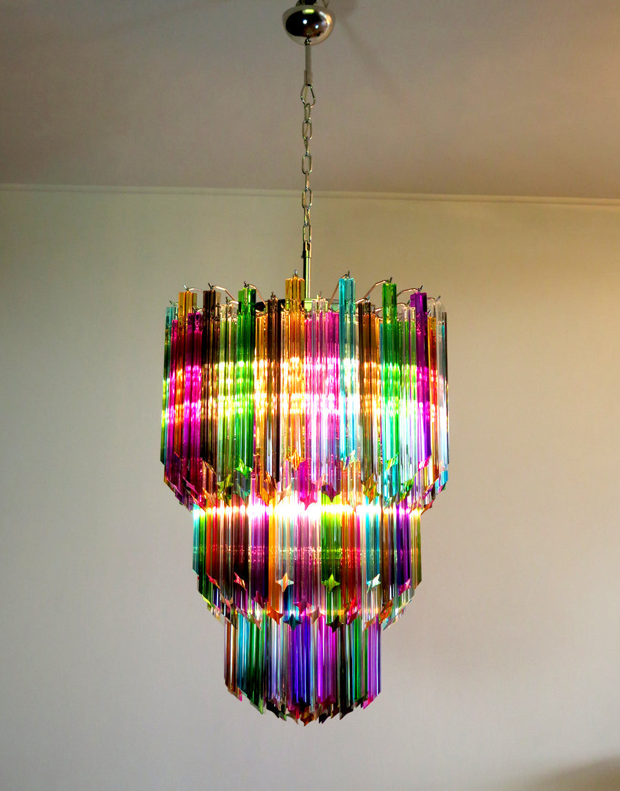 Mid-Century Murano Chandelier | Punto di Luce |  184 Multicolored Prism Glass