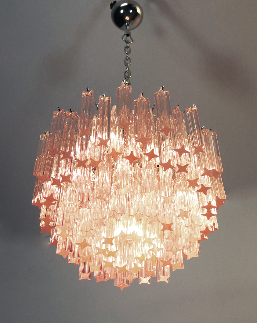 Mid-Century Murano Chandelier | Punto di Luce |  107 Pink Prism Glass