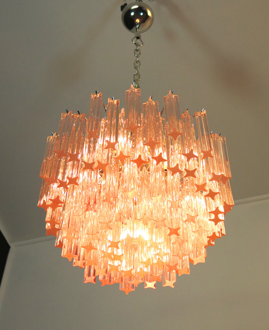 Mid-Century Murano Chandelier | Punto di Luce |  107 Pink Prism Glass