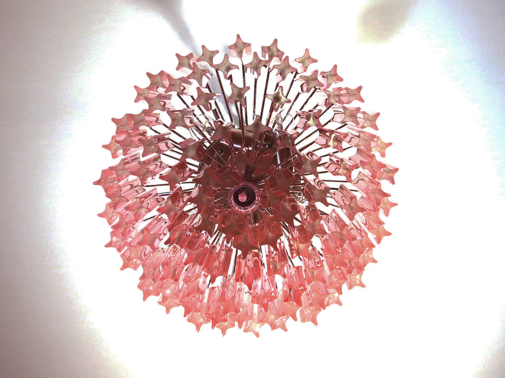 Mid-Century Murano Chandelier | Punto di Luce |  107 Pink Prism Glass