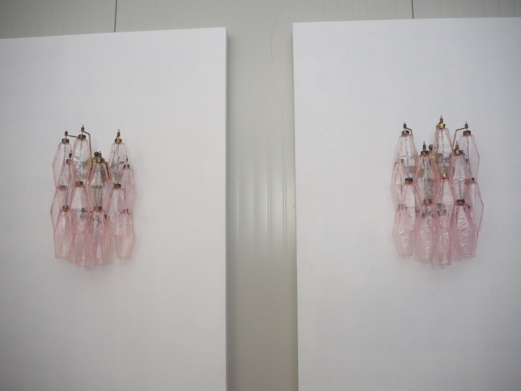 Mid-Century Murano Wall Lamp | Punto di Luce |  17 Pink Poliedri Glass | Punto di Luce |  1 Pair