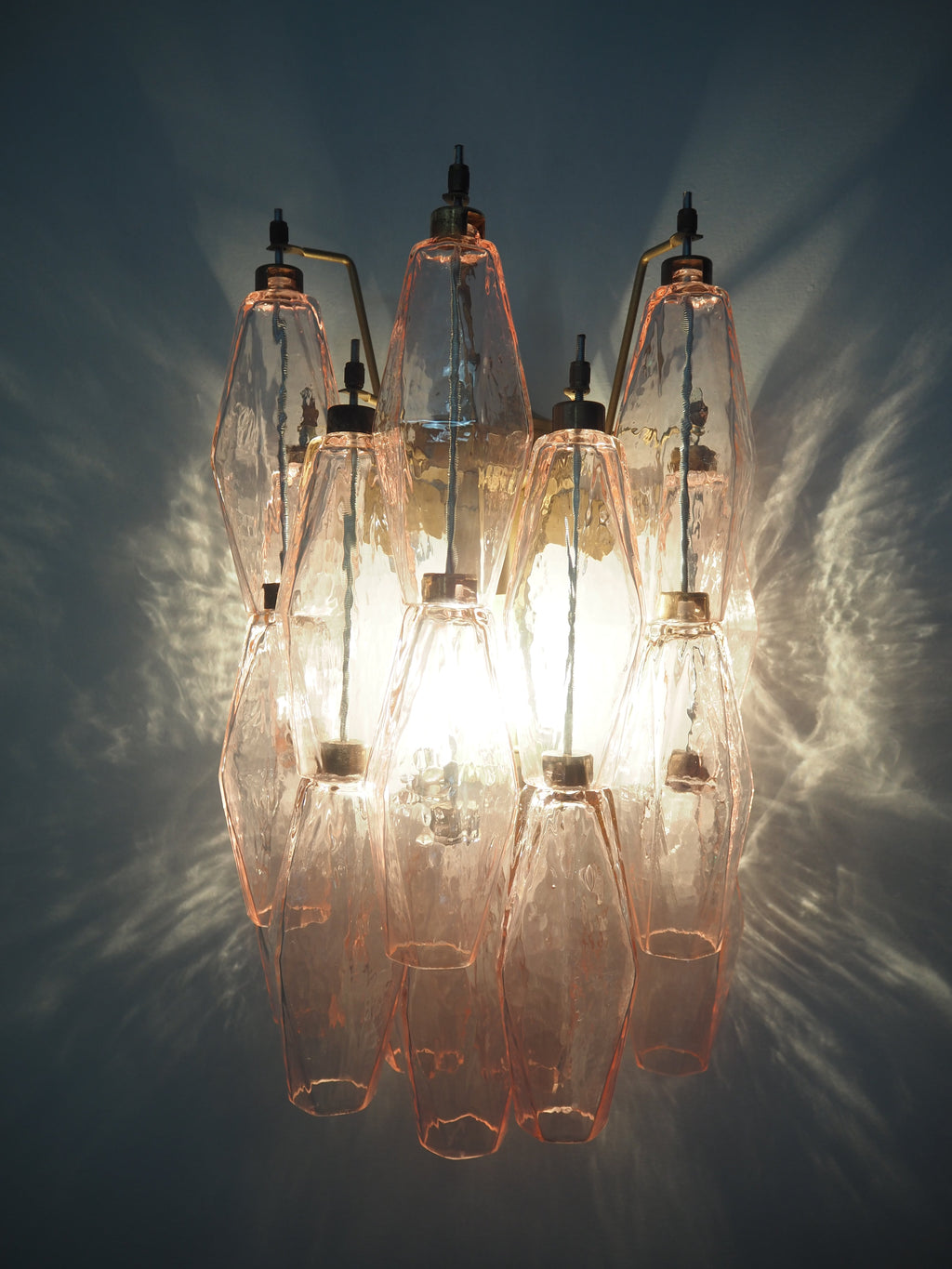 Mid-Century Murano Wall Lamp | Punto di Luce |  17 Pink Poliedri Glass | Punto di Luce |  1 Pair