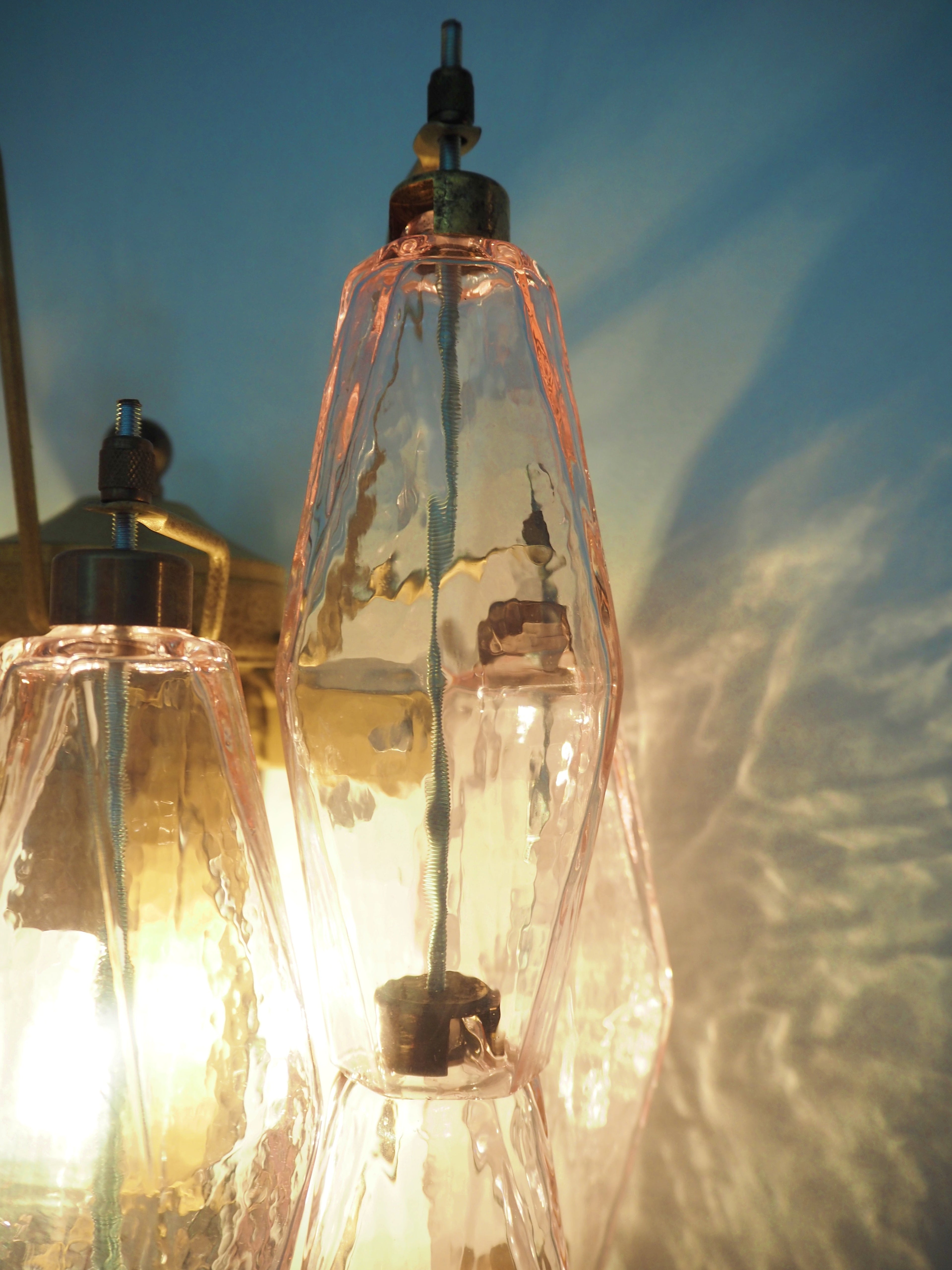 Mid-Century Murano Wall Lamp | Punto di Luce |  17 Pink Poliedri Glass | Punto di Luce |  1 Pair