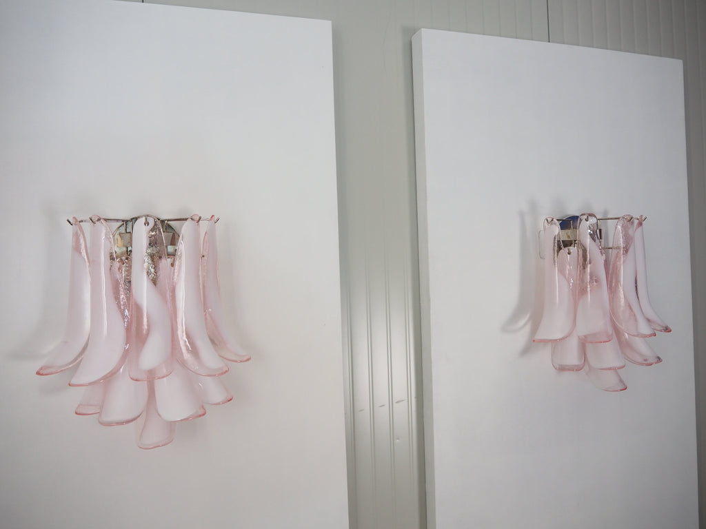Mid-Century Murano Wall Lamp | Punto di Luce |  10 Pink Petal Glass | Punto di Luce |  1 Pair