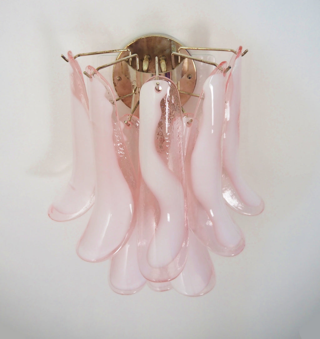 Mid-Century Murano Wall Lamp | Punto di Luce |  10 Pink Petal Glass | Punto di Luce |  1 Pair