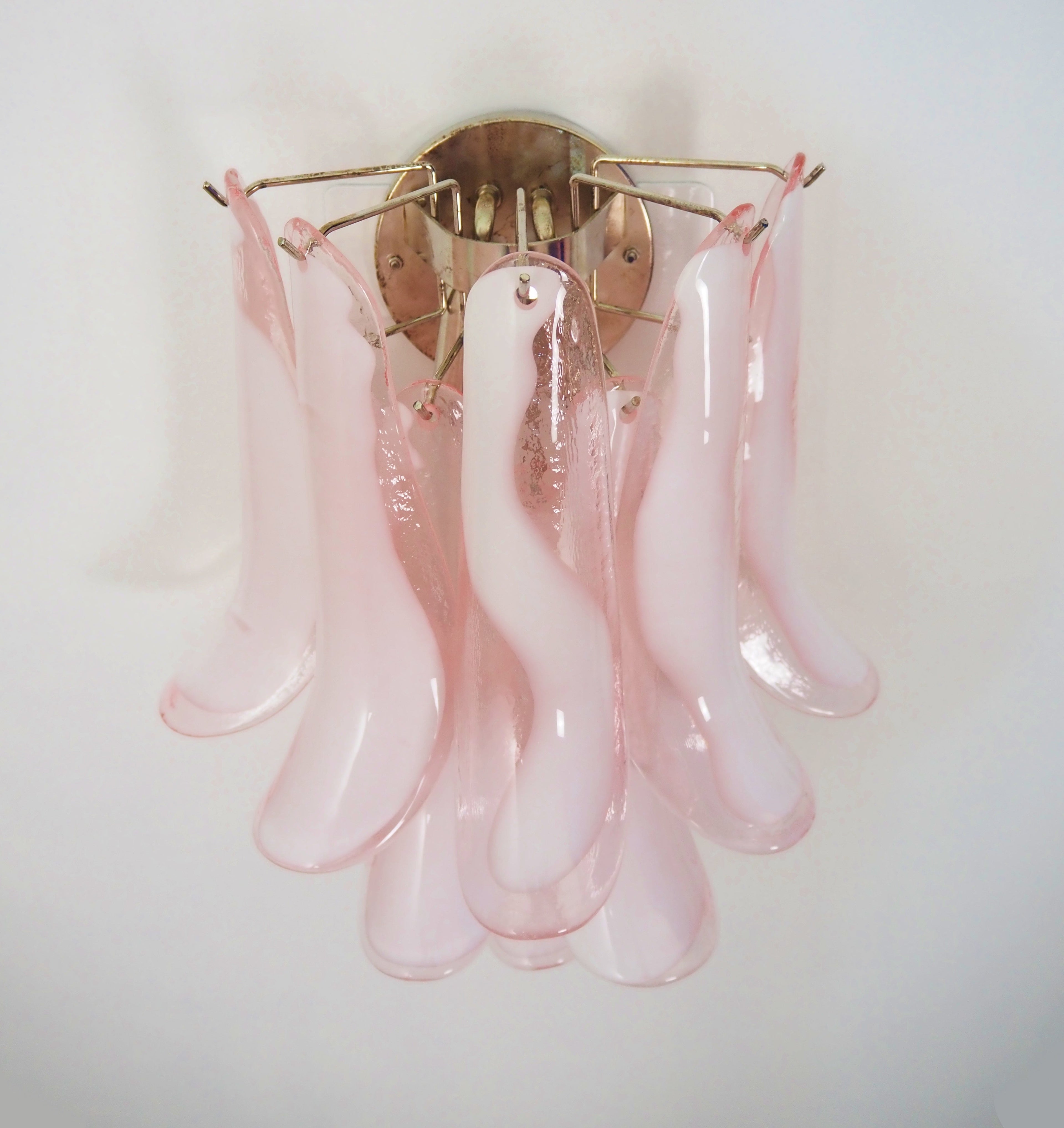 Mid-Century Murano Wall Lamp | Punto di Luce |  10 Pink Petal Glass | Punto di Luce |  1 Pair