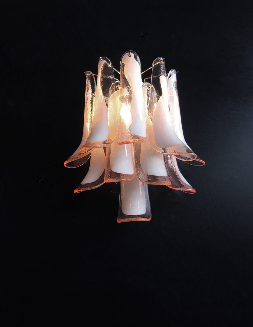 Mid-Century Murano Wall Lamp | Punto di Luce |  10 Pink Petal Glass | Punto di Luce |  1 Pair