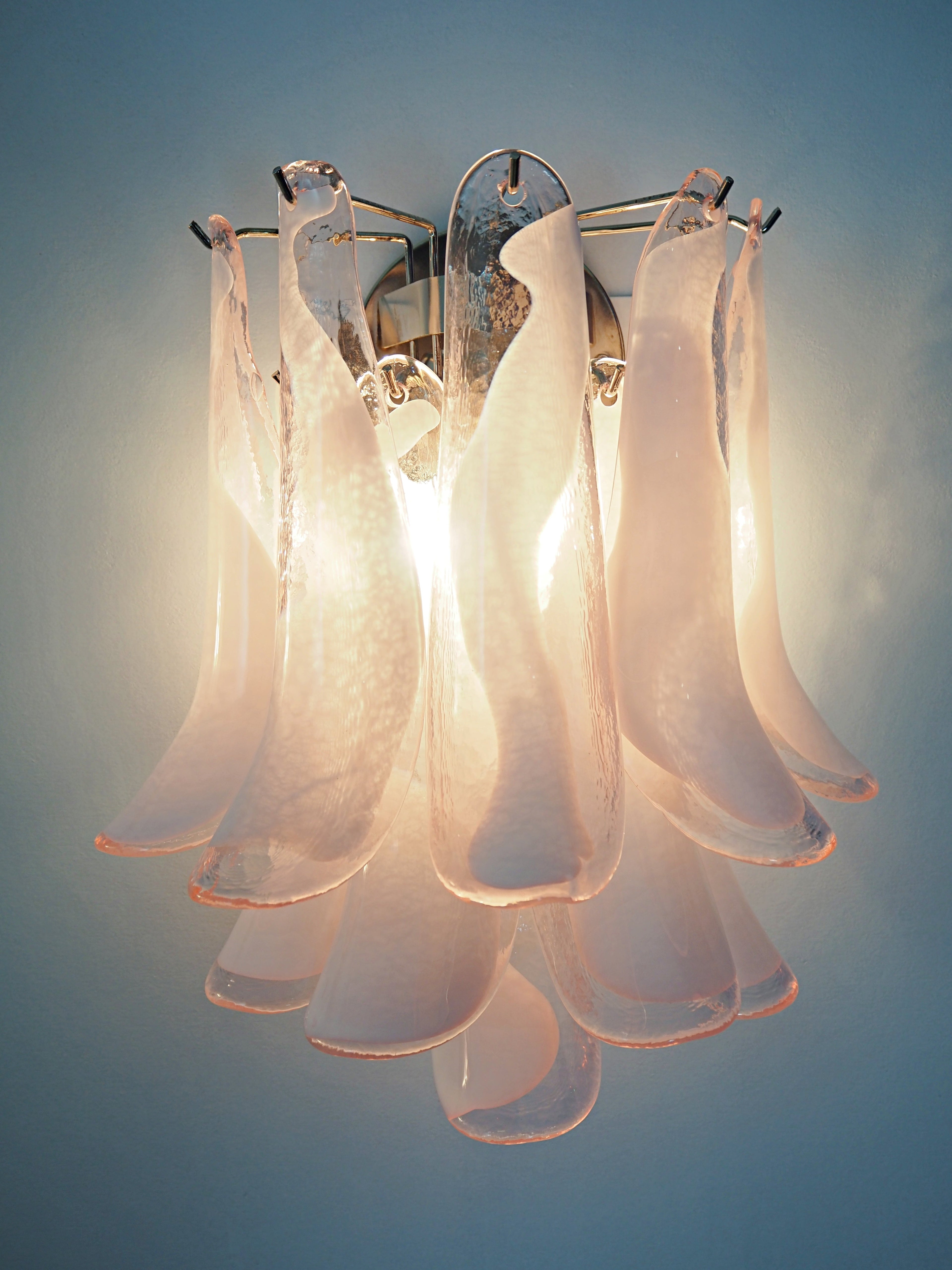 Mid-Century Murano Wall Lamp | Punto di Luce |  10 Pink Petal Glass | Punto di Luce |  1 Pair