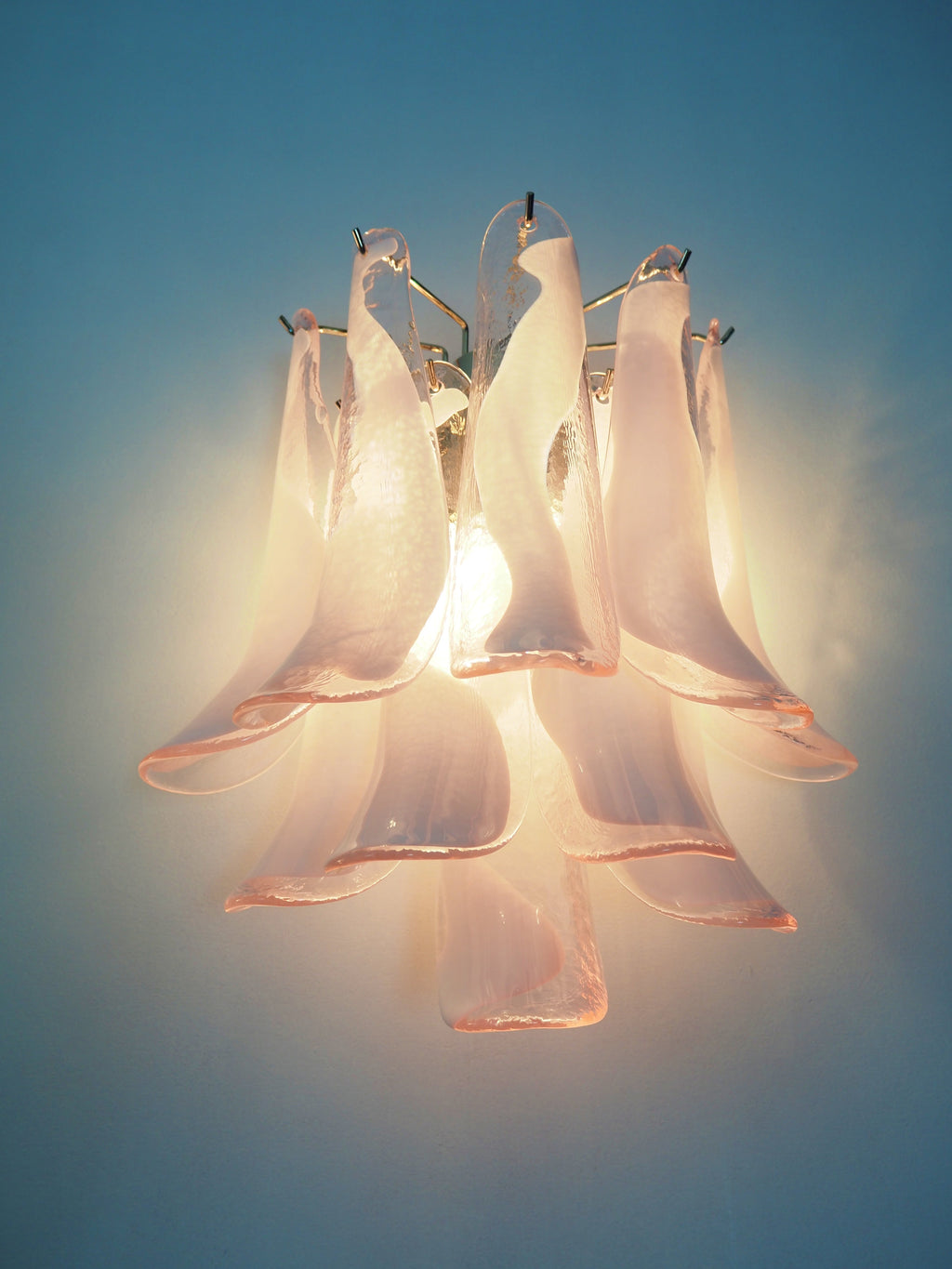 Mid-Century Murano Wall Lamp | Punto di Luce |  10 Pink Petal Glass | Punto di Luce |  1 Pair