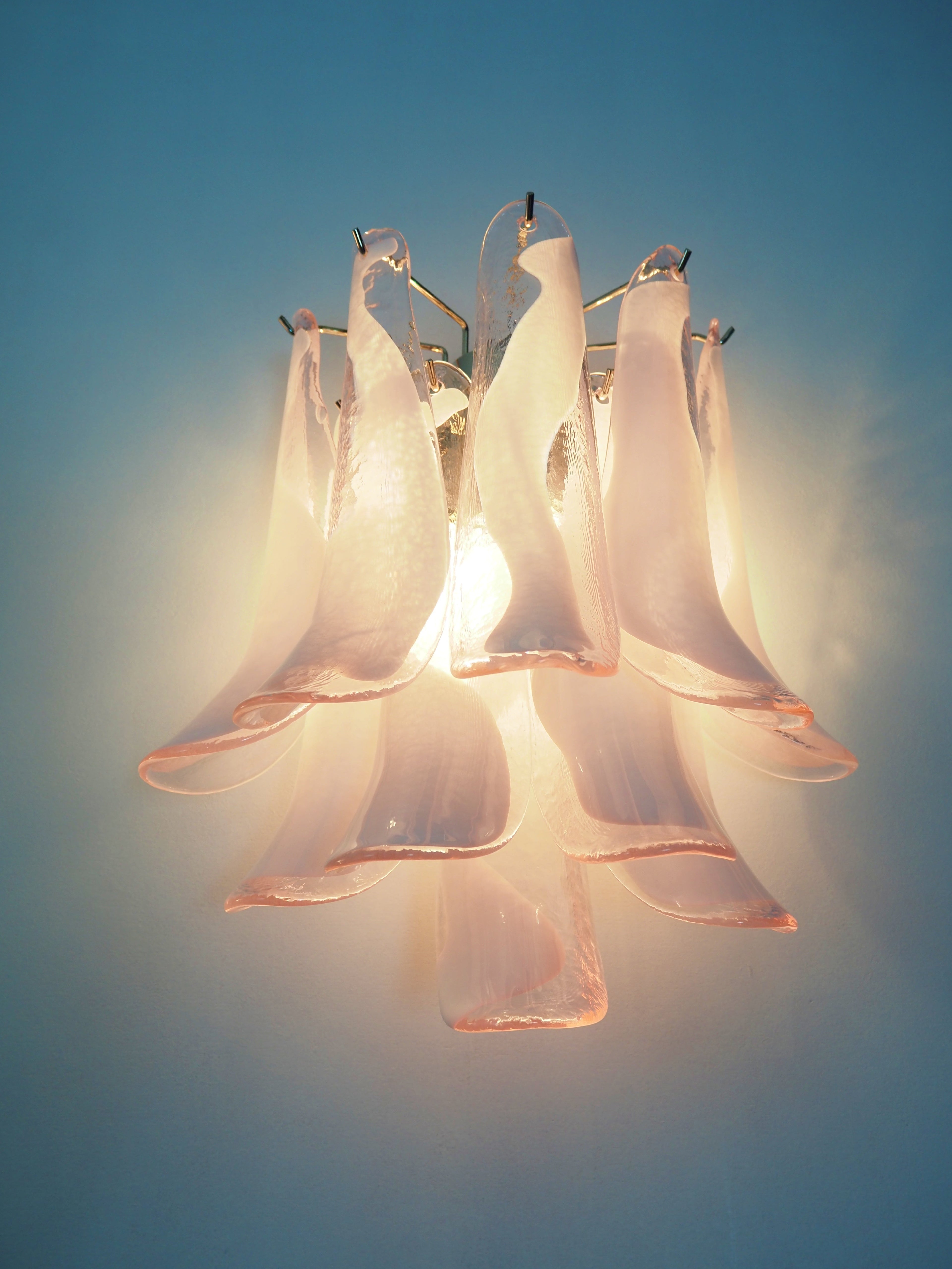 Mid-Century Murano Wall Lamp | Punto di Luce |  10 Pink Petal Glass | Punto di Luce |  1 Pair