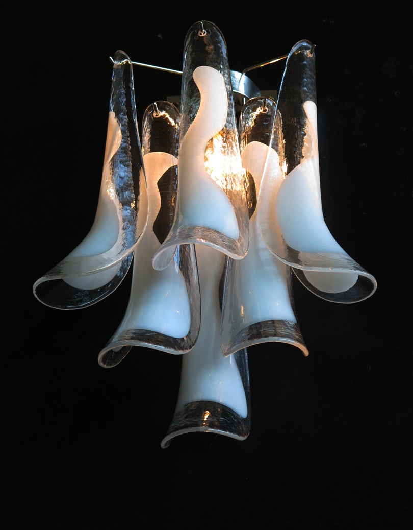 Mid-Century Murano Wall Lamp | Punto di Luce |  6 White Petal Glass | Punto di Luce |  1 Pair