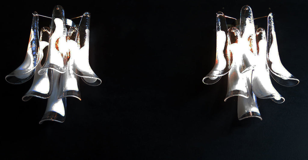 Mid-Century Murano Wall Lamp | Punto di Luce |  6 White Petal Glass | Punto di Luce |  1 Pair