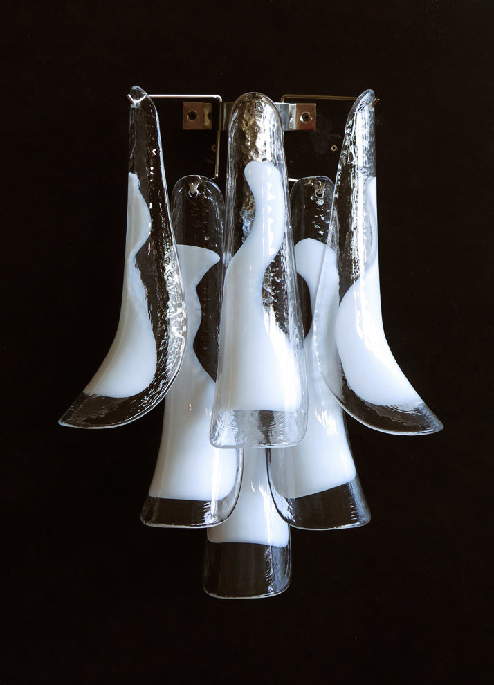 Mid-Century Murano Wall Lamp | Punto di Luce |  6 White Petal Glass | Punto di Luce |  1 Pair