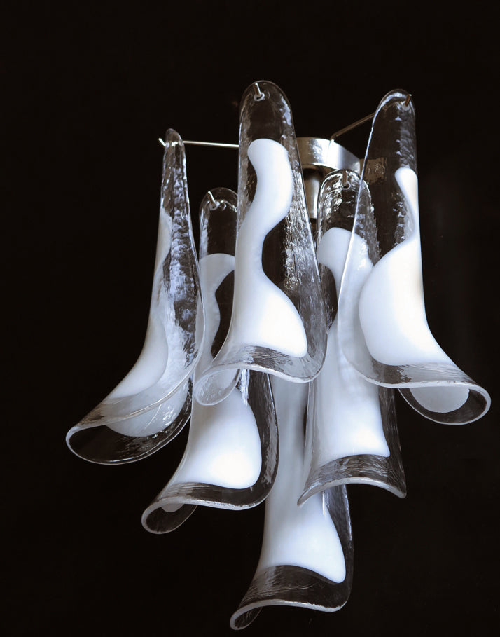 Mid-Century Murano Wall Lamp | Punto di Luce |  6 White Petal Glass | Punto di Luce |  1 Pair