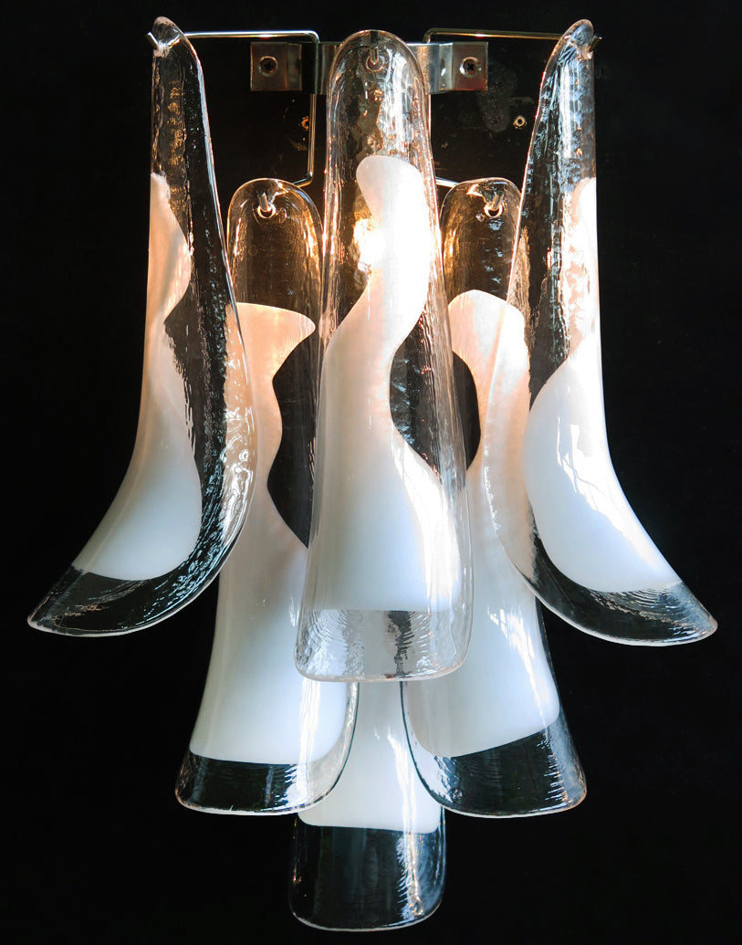 Mid-Century Murano Wall Lamp | Punto di Luce |  6 White Petal Glass | Punto di Luce |  1 Pair