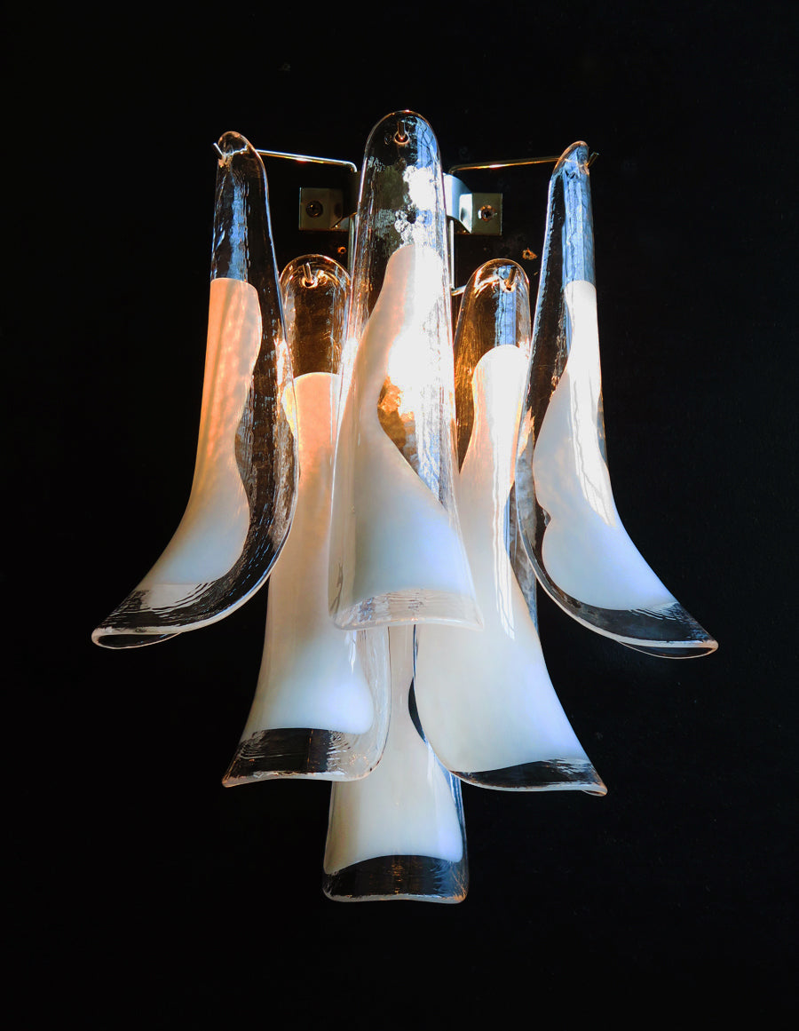 Mid-Century Murano Wall Lamp | Punto di Luce |  6 White Petal Glass | Punto di Luce |  1 Pair