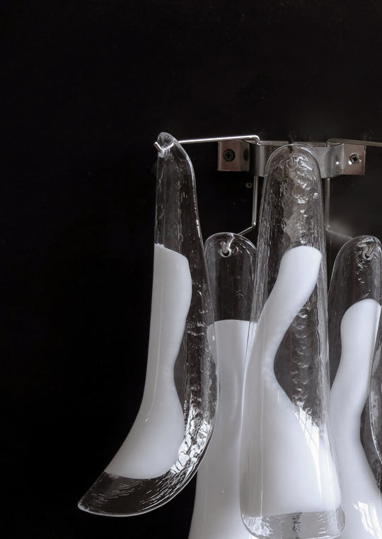 Mid-Century Murano Wall Lamp | Punto di Luce |  6 White Petal Glass | Punto di Luce |  1 Pair