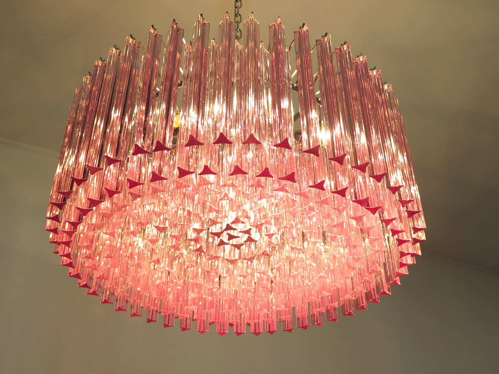 Mid-Century Murano Chandelier | Punto di Luce |  265 Pink Prism Glass