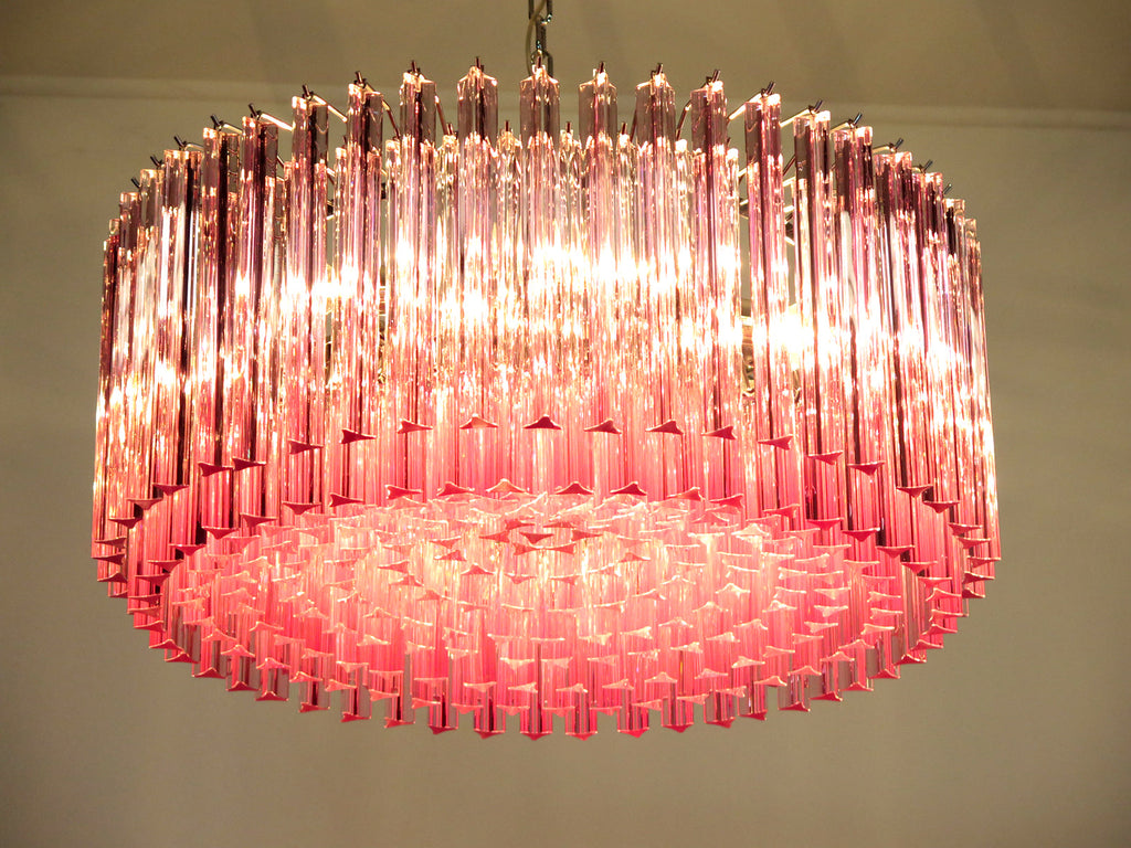 Mid-Century Murano Chandelier | Punto di Luce |  265 Pink Prism Glass