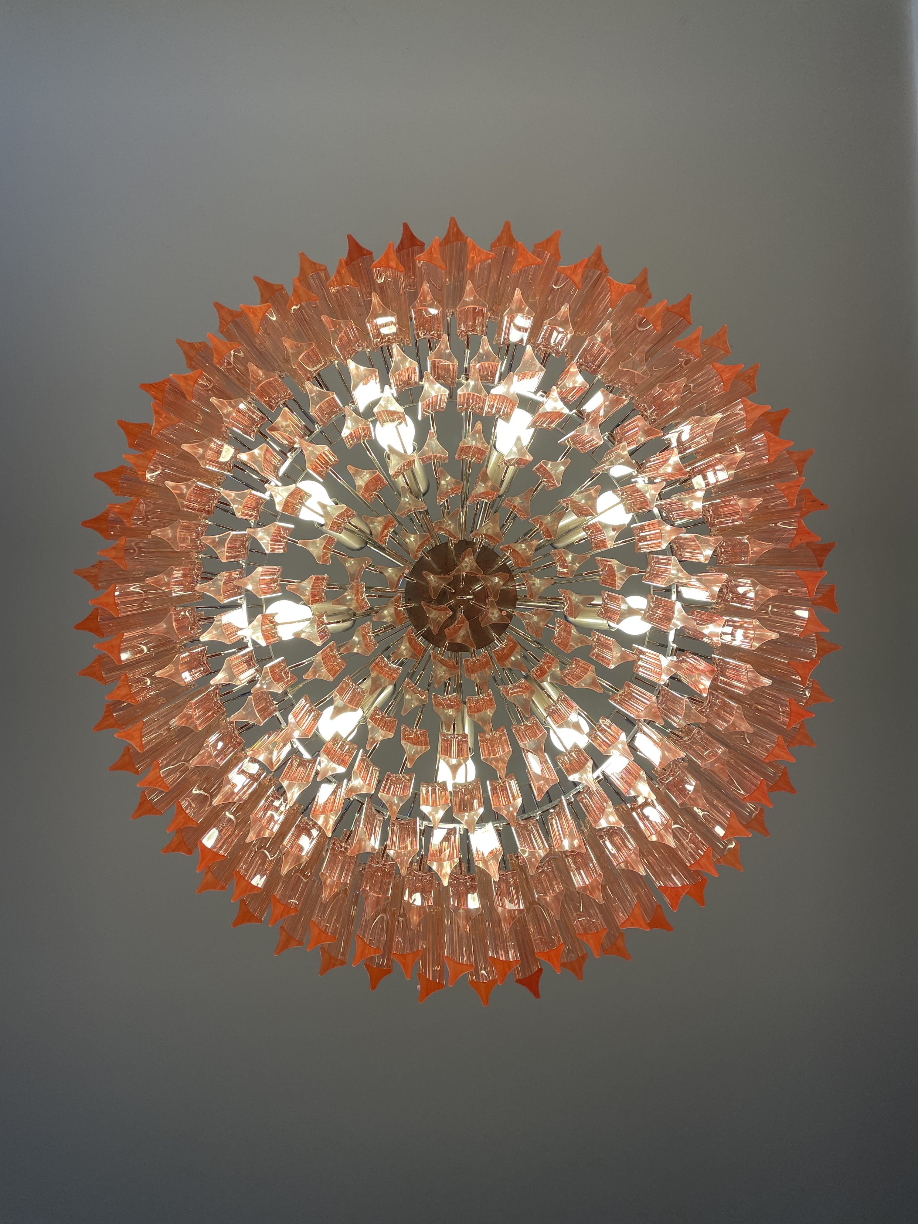 Mid-Century Murano Chandelier | Punto di Luce |  265 Pink Prism Glass