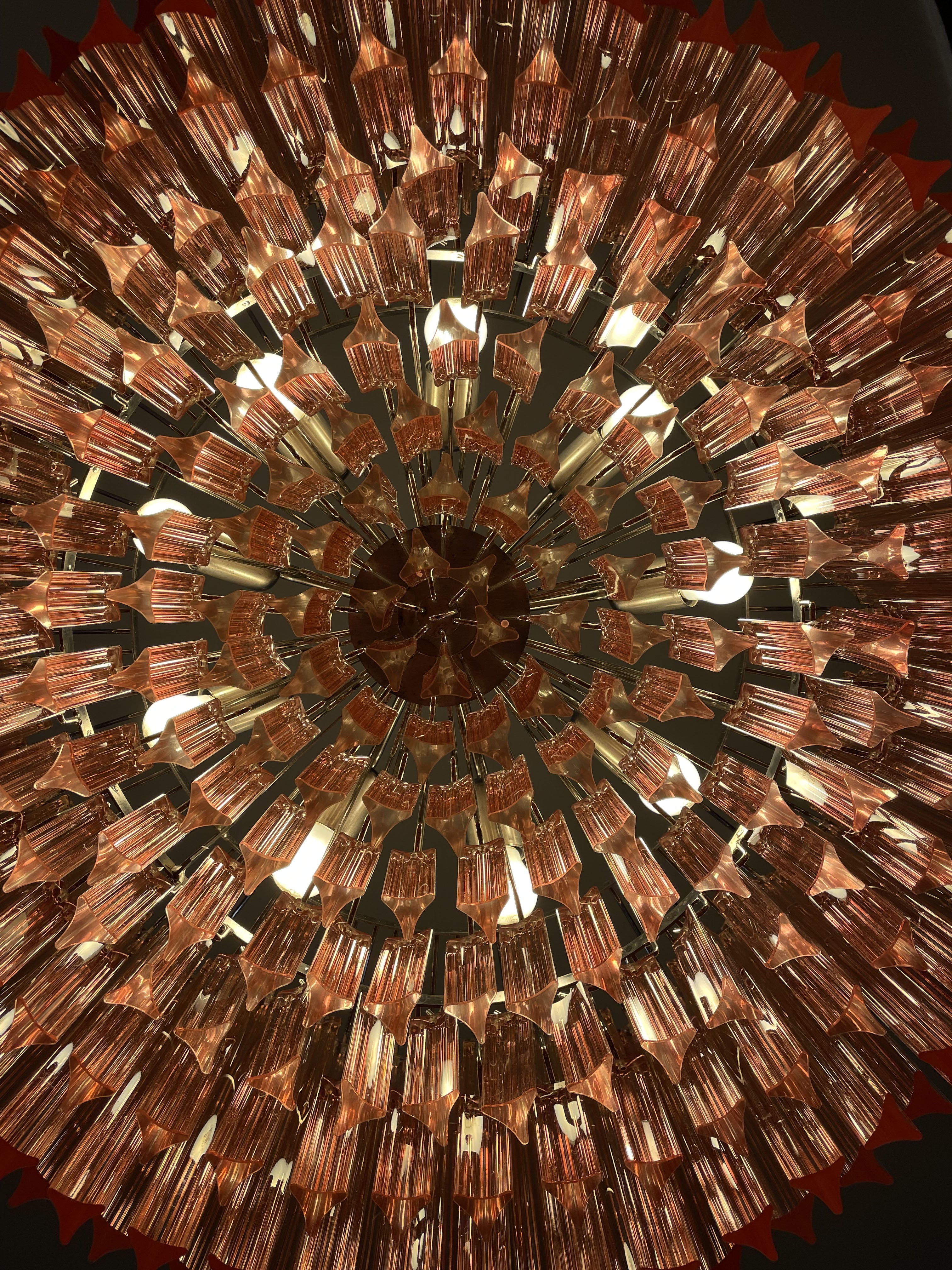 Mid-Century Murano Chandelier | Punto di Luce |  265 Pink Prism Glass