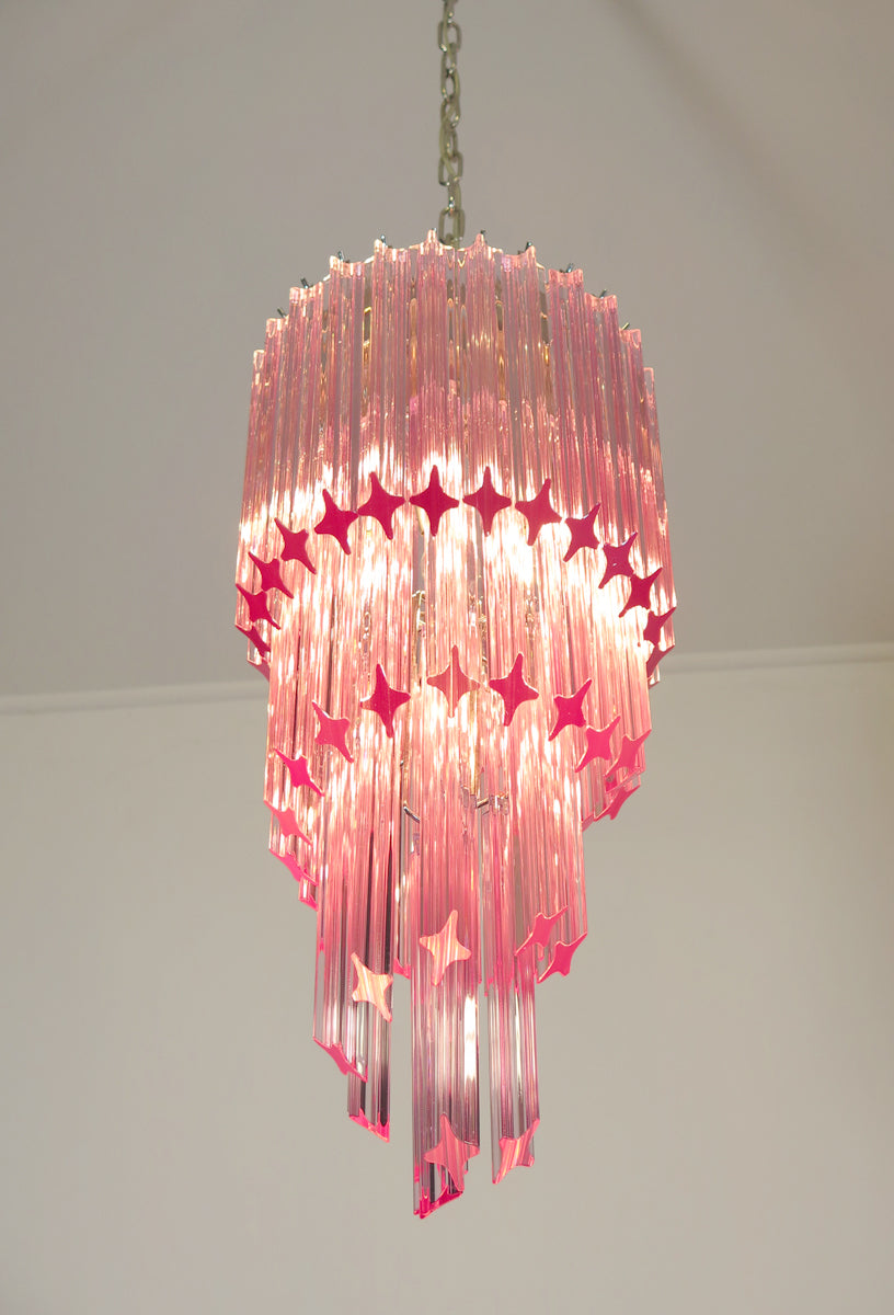 Mid-Century Murano Chandelier | Punto di Luce |  54 Pink Prism Glass