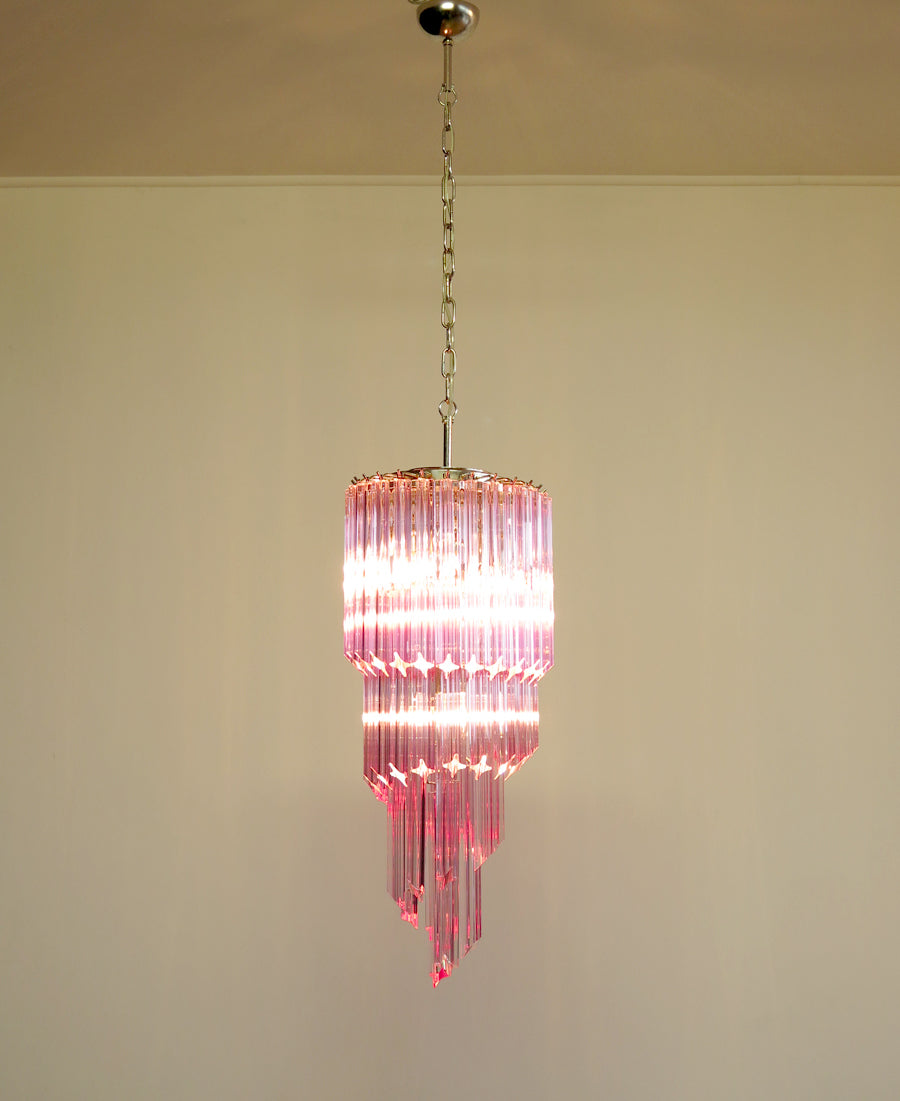 Mid-Century Murano Chandelier | Punto di Luce |  54 Pink Prism Glass