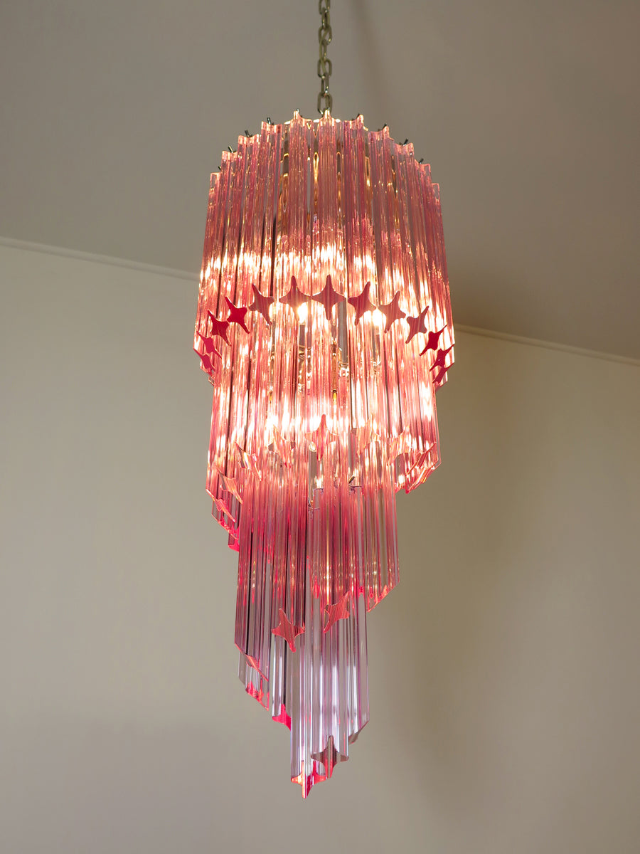 Mid-Century Murano Chandelier | Punto di Luce |  54 Pink Prism Glass