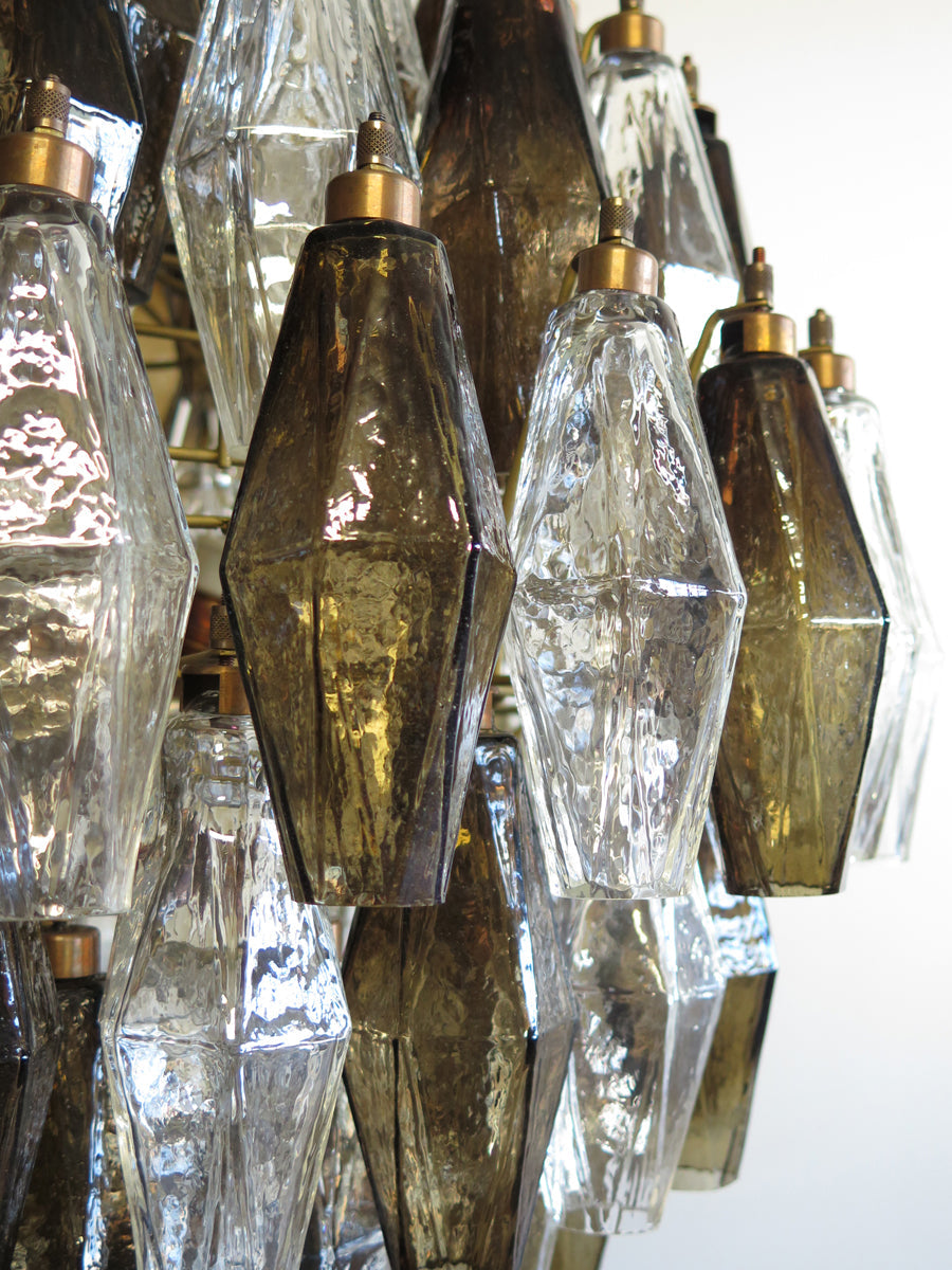 Mid-Century Murano Chandelier | Punto di Luce |  140 Clear and Smoke-Colored Poliedri Glass