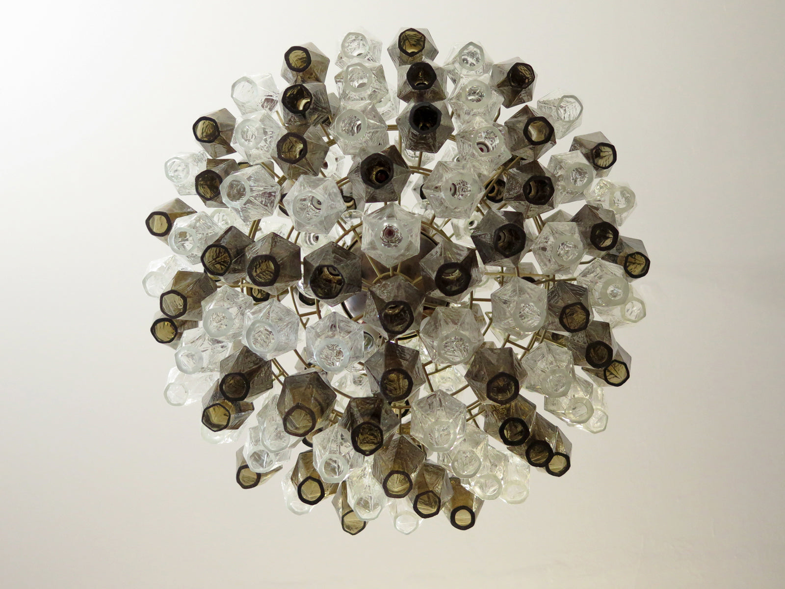 Mid-Century Murano Chandelier | Punto di Luce |  140 Clear and Smoke-Colored Poliedri Glass