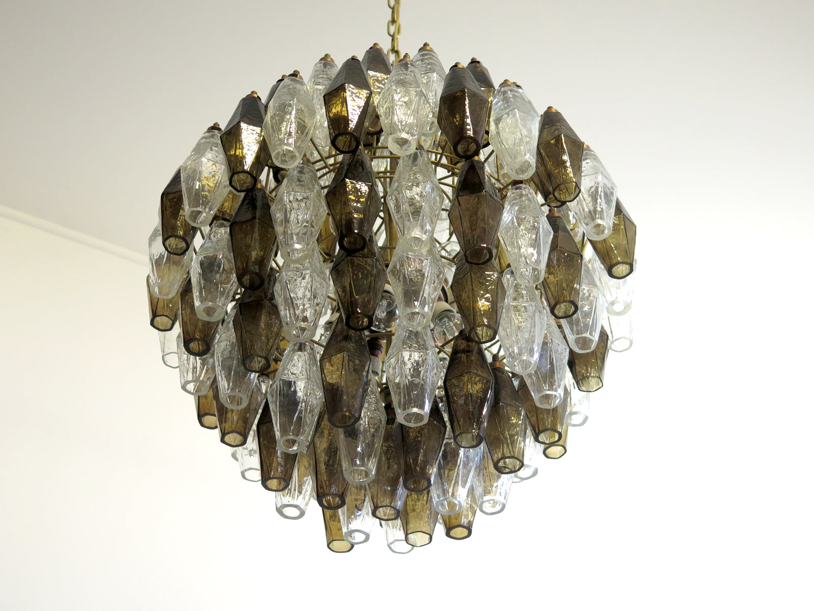 Mid-Century Murano Chandelier | Punto di Luce |  140 Clear and Smoke-Colored Poliedri Glass