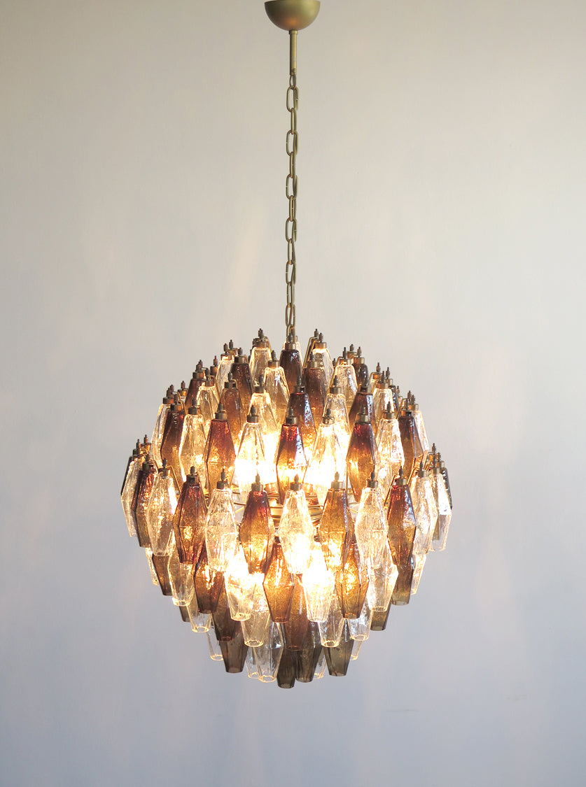 Mid-Century Murano Chandelier | Punto di Luce |  140 Clear and Smoke-Colored Poliedri Glass