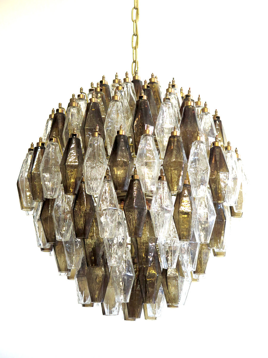 Mid-Century Murano Chandelier | Punto di Luce |  140 Clear and Smoke-Colored Poliedri Glass