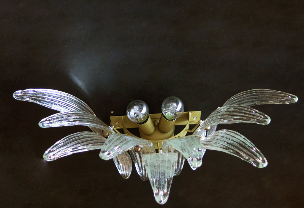Mid-Century Murano Wandlampe | Punto di Luce | 9 Klares Palmettenglas | Punto di Luce | 1 Paar