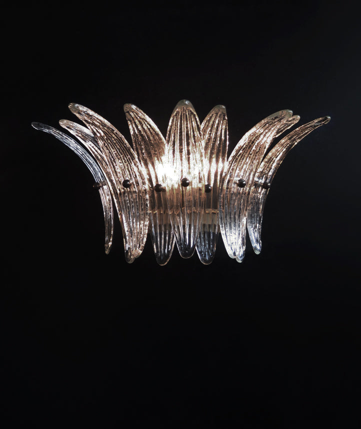 Mid-Century Murano Wandlampe | Punto di Luce | 9 Klares Palmettenglas | Punto di Luce | 1 Paar