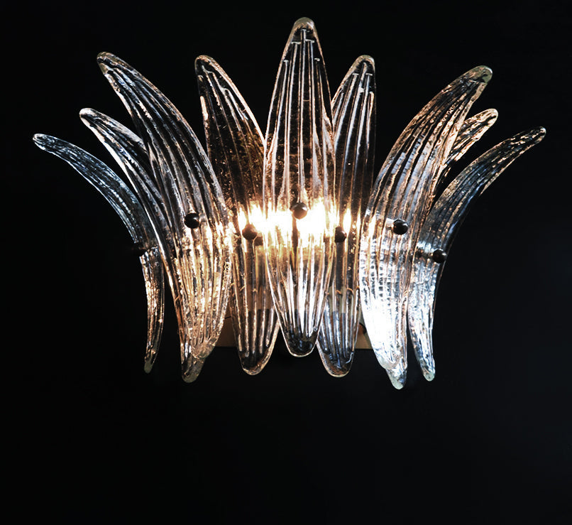 Mid-Century Murano Wandlampe | Punto di Luce | 9 Klares Palmettenglas | Punto di Luce | 1 Paar
