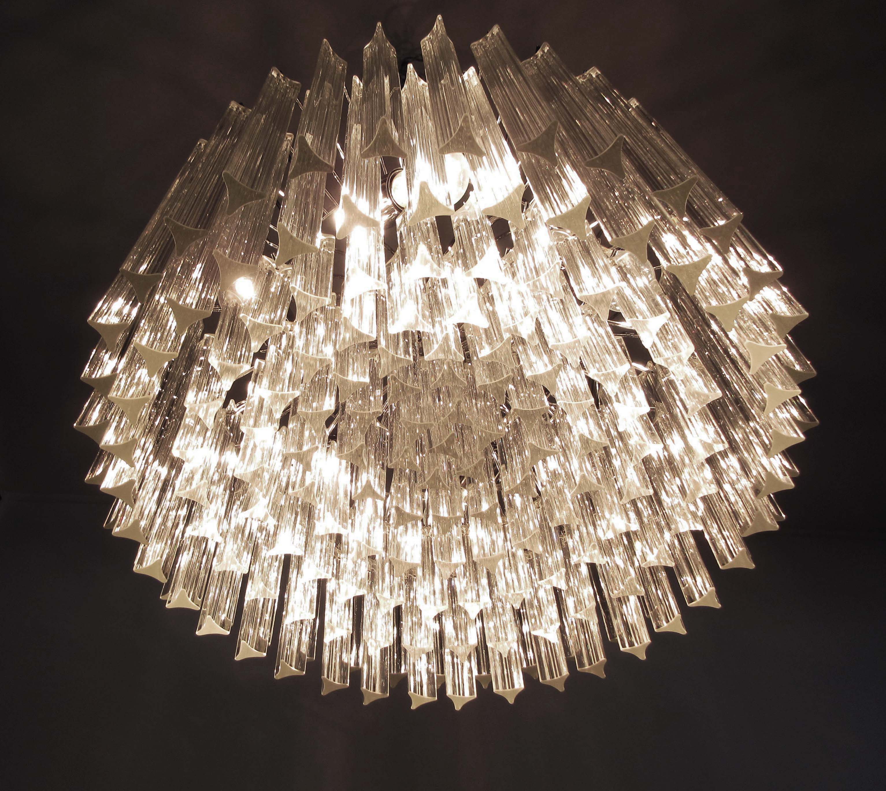 Mid-Century Murano Chandelier | Punto di Luce |  163 Clear Prism Glasses