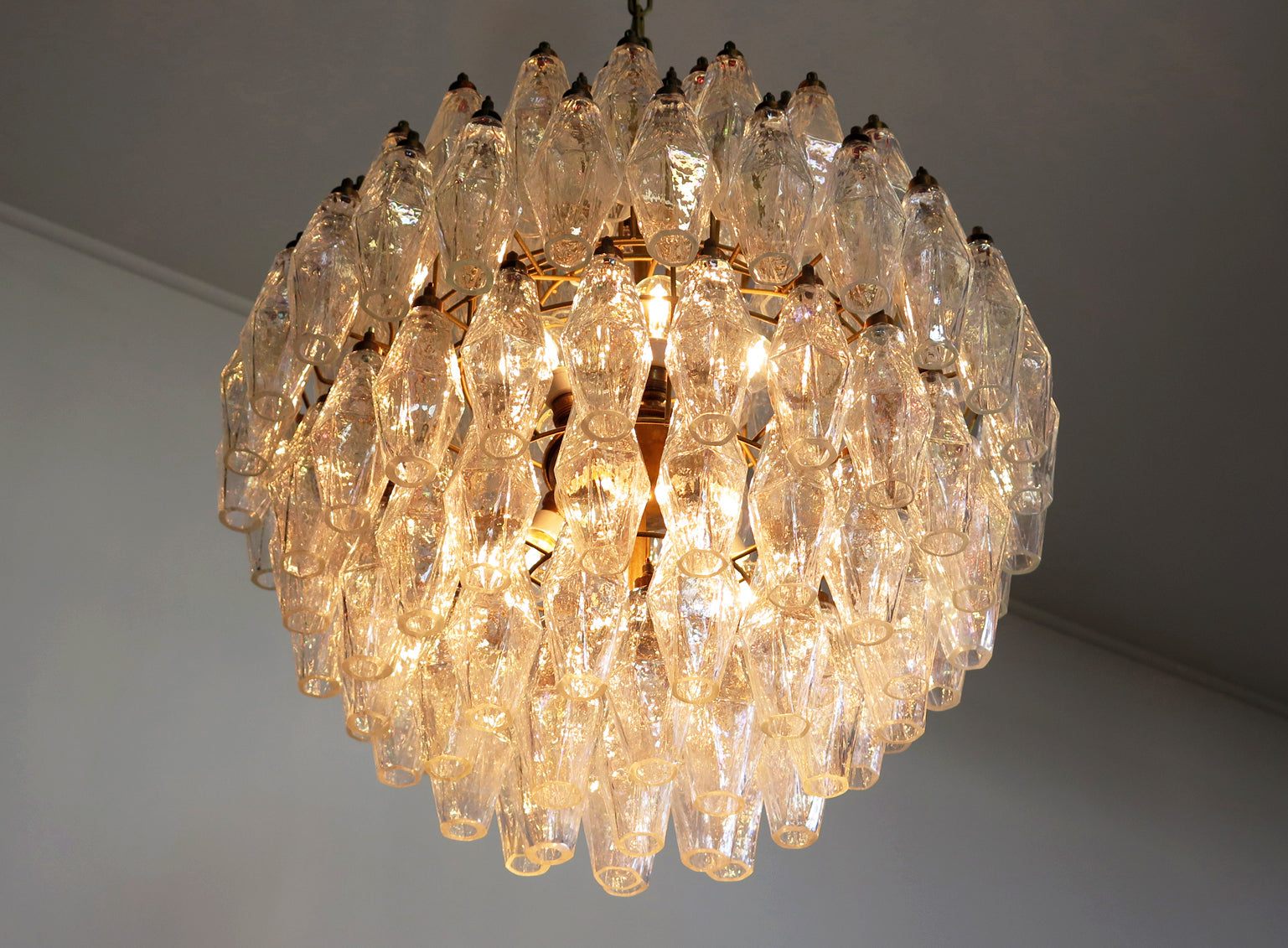 Mid-Century Murano Chandelier | Punto di Luce |  140 Iris Clear Poliedri Glass