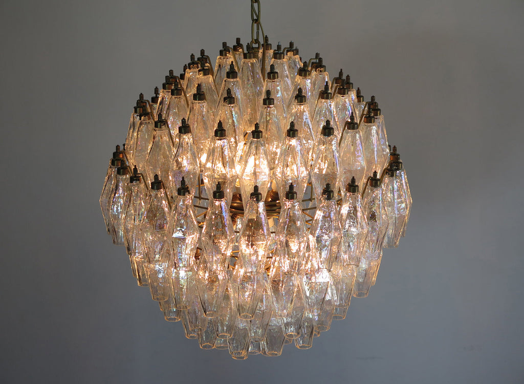Mid-Century Murano Chandelier | Punto di Luce |  140 Iris Clear Poliedri Glass