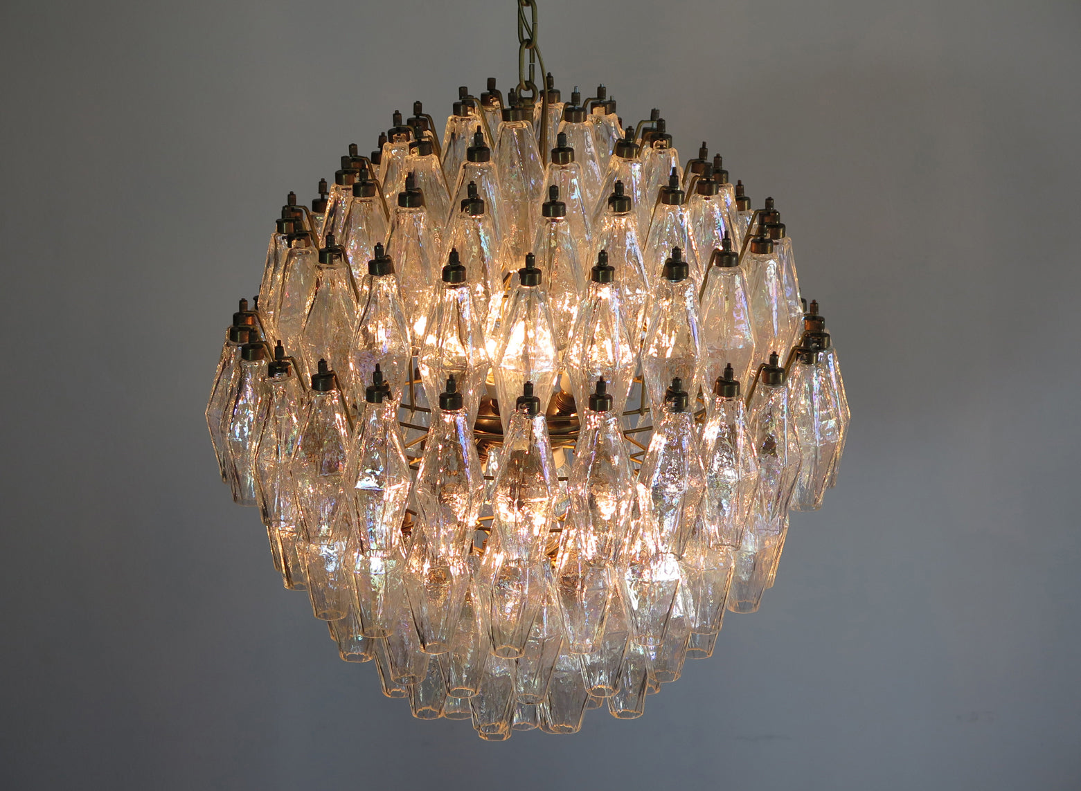 Mid-Century Murano Chandelier | Punto di Luce |  140 Iris Clear Poliedri Glass